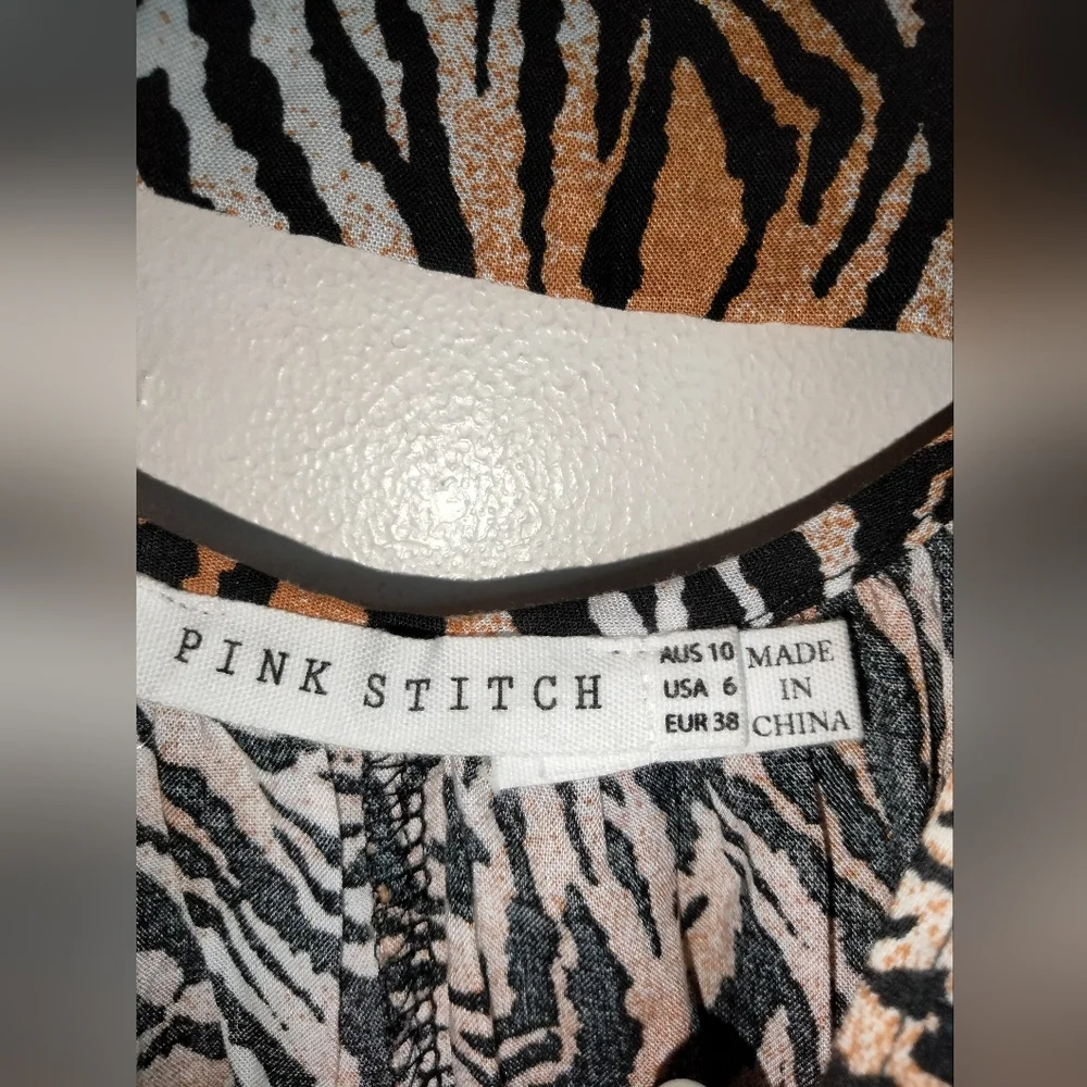 Pink Stitch (Size 6) Multicolor Animal Print Cutout Back Hi-Lo Hem Maxi Dress